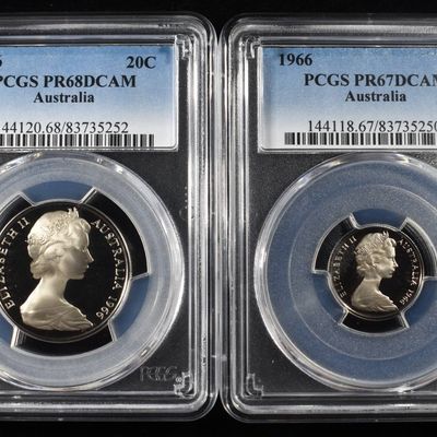 Sale Photo Thumbnail #397: 1966 20C & 5C AUSTRALIA PCGS PR68-67DCAM