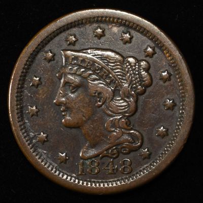 Sale Photo Thumbnail #130: 1848 BRAIDED HAIR LARGE CENT AU/BU