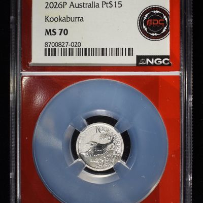 Sale Photo Thumbnail #430: 2026-P $15 PLATINUM AUSTRALIA 1/10TH OZ NGC MS70