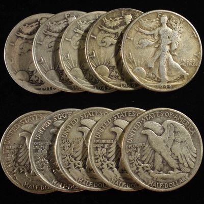 Sale Photo Thumbnail #118: (10) 90% SILVER WALKING LIBERTY HALF DOLLARS
