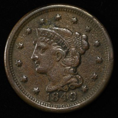 Sale Photo Thumbnail #131: 1849 BRAIDED HAIR LARGE CENT XF
