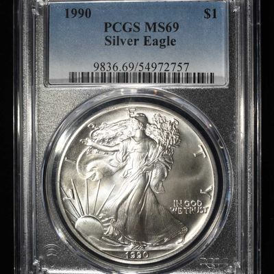 1990 AMERICAN SILVER EAGLE PCGS MS69
