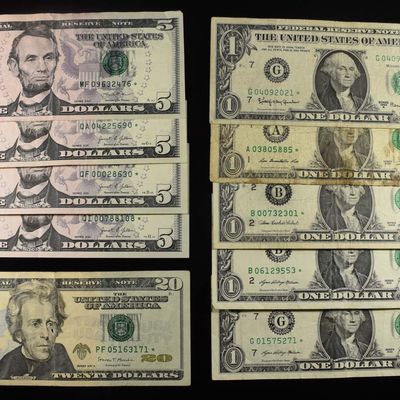 Sale Photo Thumbnail #328: $20, (4) $5 & (5) $1 STAR NOTES