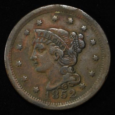 Sale Photo Thumbnail #133: 1852 BRAIDED HAIR LARGE CENT AU