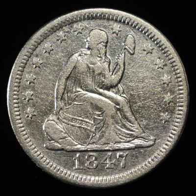 1847-O LIBERTY SEATED QUARTER CLEANED VF