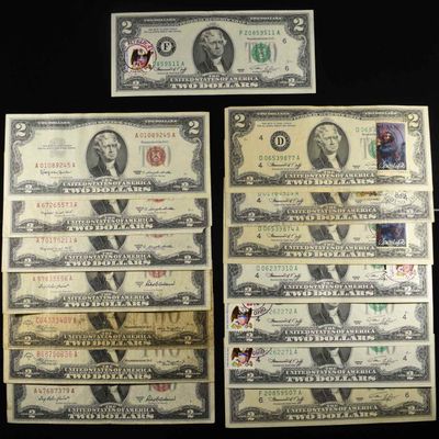 Sale Photo Thumbnail #324: (7) $2 RED SEAL & (8) $2 WITH STAMP NOTES