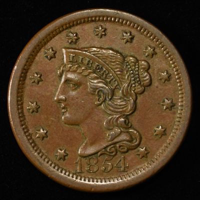 Sale Photo Thumbnail #134: 1854 BRAIDED HAIR LARGE CENT GEM BU
