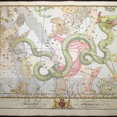 Bevis, Rare - Constellation or Star Chart of Serpens and Serpent-bearer Ophiuchus
