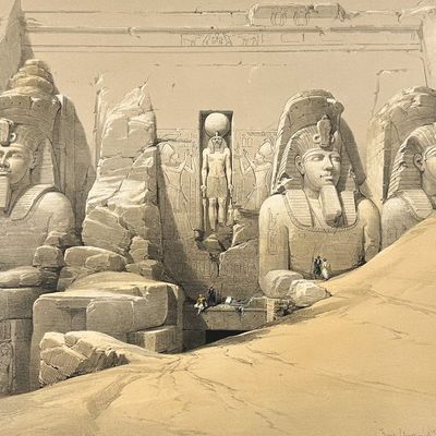 David Roberts - Front Elevation of the Great Temple of Aboo Simble, Nubia