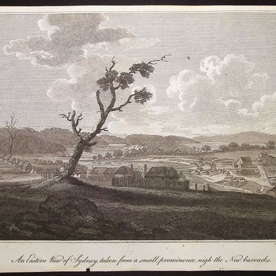 Collins, Australia - Australia (New Holland): An Eastern View of Sydney, taken from a small prominence, night the New barrracks