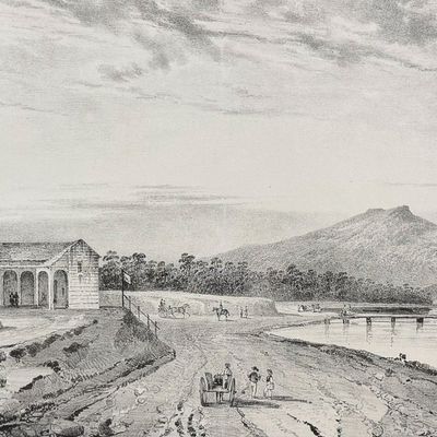 Dumont, Australia - Australia; Vue de Midway-House, sur le chemin d'Elisabeth-town (Ile Van-Diemen)