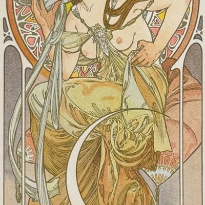 Mucha, Folio - Nectar Liqueur Advertisement: Illustration of Topless Woman. 14