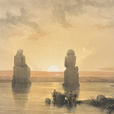 David Roberts - Statues of Memnon - The Colossal Statues in the Plain of Thebes, seen during the Inundation of the Nile