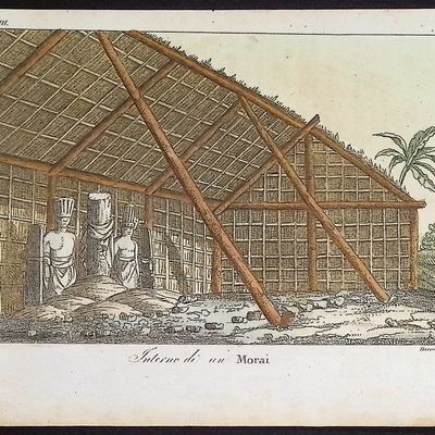 Ferrario, Hawaii - Interior of a Burial Place on Kauau [Interno di un Morai]