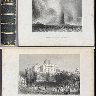 Bartlett & Willis's American Scenery - Two Volumes with 120 Scenic Engravings including Map of Northeast America
