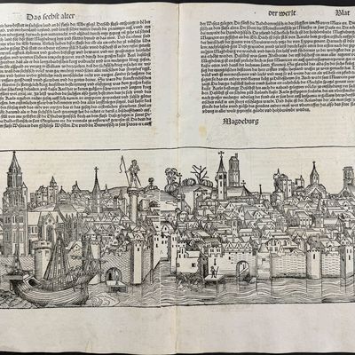 Schedel, pub. 1493 - View of Madgeburg, Germany / Verso: Religious & Historic Figures