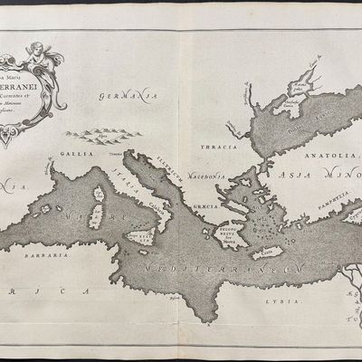 Kircher, pub. 1682 - Map of Mediterranean Sea with Subterranean Markings