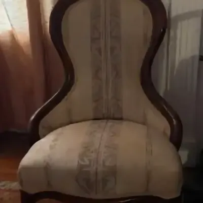 Sale Photo Thumbnail #2: Victorian era carved walnut parlor chair with upholstered seat