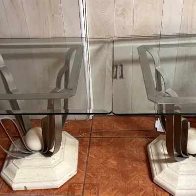 Sale Photo Thumbnail #26: A pair of modernist sculptural metal and stone base side tables