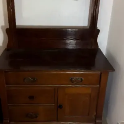 Sale Photo Thumbnail #15: Antique oak wash stand with towel rack