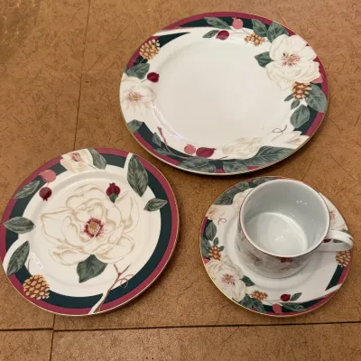 Sale Photo Thumbnail #31: A set of 46 Tienshan magnolia pattern China dinnerware set