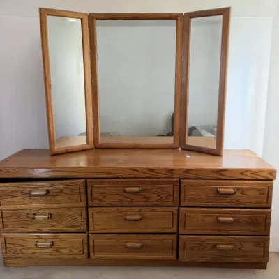 Sale Photo Thumbnail #21: Mid-century modern style solid oak dresser with mirror