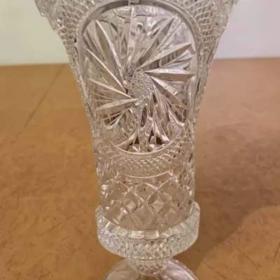 Sale Photo Thumbnail #47: Vintage EAPG pinwheel and diamond pattern footed crystal vase