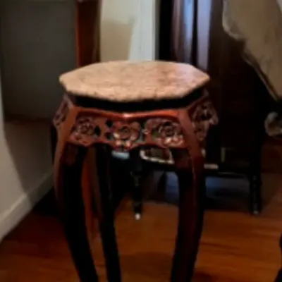 Sale Photo Thumbnail #25: Mid-century carved rosewood and marble top plant stand