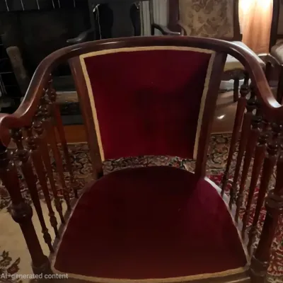 Sale Photo Thumbnail #9: Victorian-style mahogany in velvet spindle-back armchairs