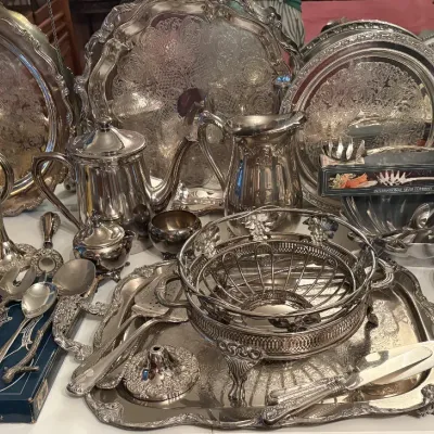 Sale Photo Thumbnail #35: Assorted vintage silver tableware and serving collection