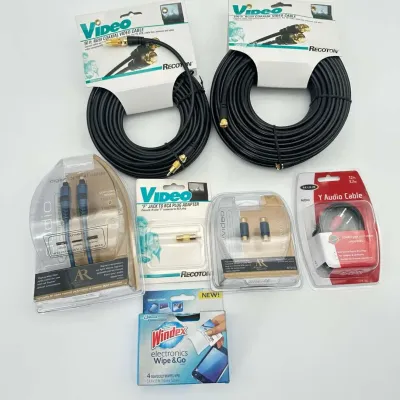 Recoton, Acoustic Research, Belkin, and Windex Audio/Video Cables, Adapters, and Electronics Wipes