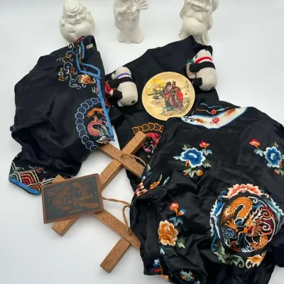 Asian-Inspired Decor Embroidered Dragon Textiles & Figurines