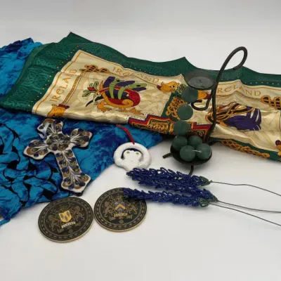 Irish & Celtic Heritage Decor with Scarves, Coasters & Cross