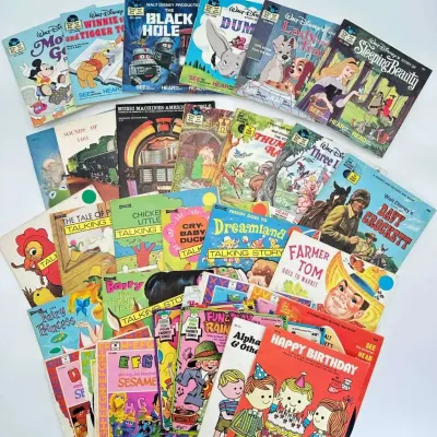 Disneyland Record and Book,Childrens Read Along Books with 33 1/3 RPM Vinyl Records