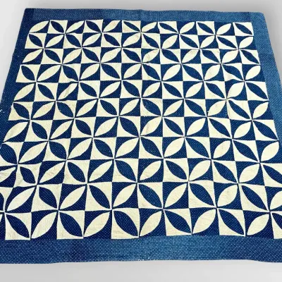 Antique Hand-Quilted Calico Cotton Indigo Blue and White Robbing Peter to Pay Paul Pattern Quilt