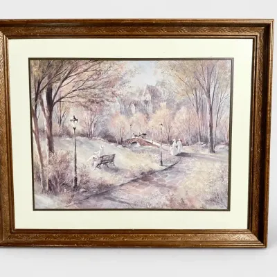 Victorian Style Park Landscape Matted and Framed Art Print