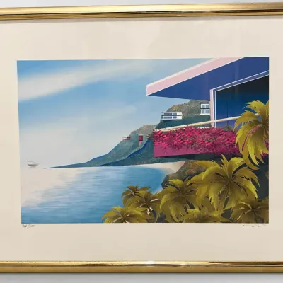 Limited Edition Framed Art Print Featuring Coastal Architecture and Palm Trees