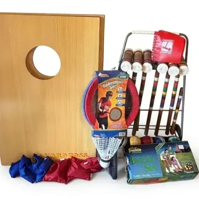 Wild Sports Wooden Cornhole Set Forster Croquet Badminton Bocce Lawn Games