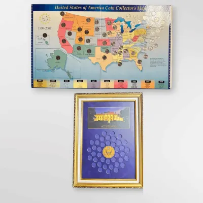 Presidential Dollars Display and Fifty State Quarters Coin Collectors Map