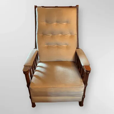 Vintage Wooden Spindle Lounge Chair with Tufted Cushions