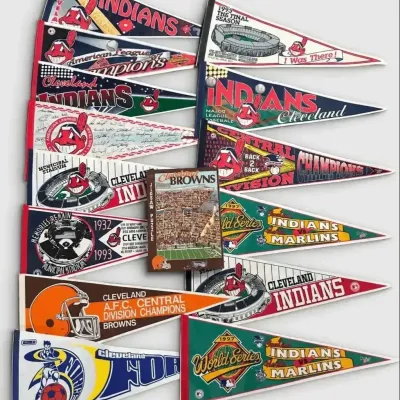 Cleveland Indians Chief Wahoo Vintage Pennants and Cleveland Browns Jigsaw Puzzle Sports