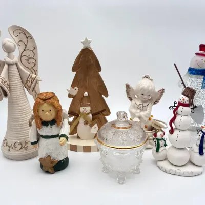 Starlight Snowman LED Snow Globe Electric Angel & Crystal Candy Dish Christmas
