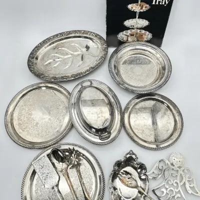 Silver Plated Servingware and Tableware Collection- Trays, Platters,Utensils