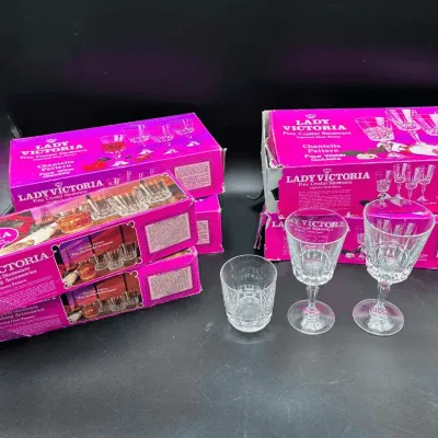 Lady Victoria Chantelle Fine Crystal Goblets Wine & On-The-Rocks Glasses