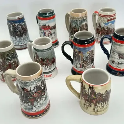 Ceramarte Anheuser-Busch Budweiser Collector Series Vintage Holiday Beer Steins