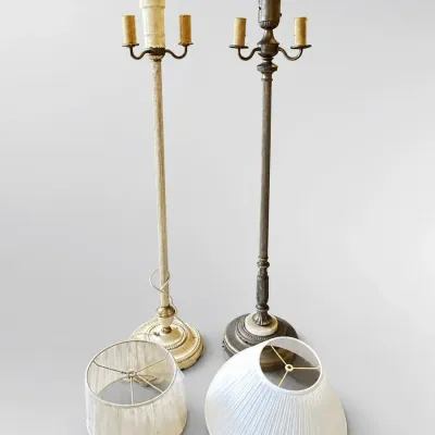 Vintage Pair Cast Metal Torchiere Floor Lamps Marble Base Candelabra Sockets