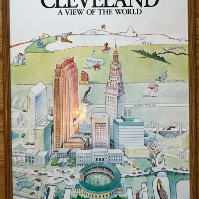 Framed "Cleveland: A View of the World" Novelty Map Print