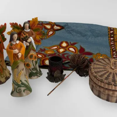 Rite Aid Home Autumn Angel Figurines, Woven Basket, Candle Holder & Floral Tapestry
