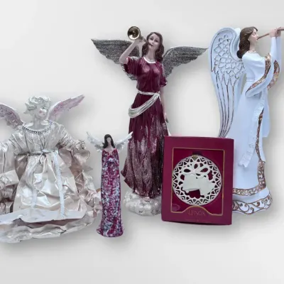 Lenox Pierced Jingle Bells Porcelain Ornament & Fabric Angel Figurine Christmas Collection