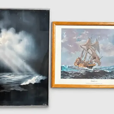 Marshall W Joyce Mayflower and Gregg Signed Ocean Seascape Framed Art Print